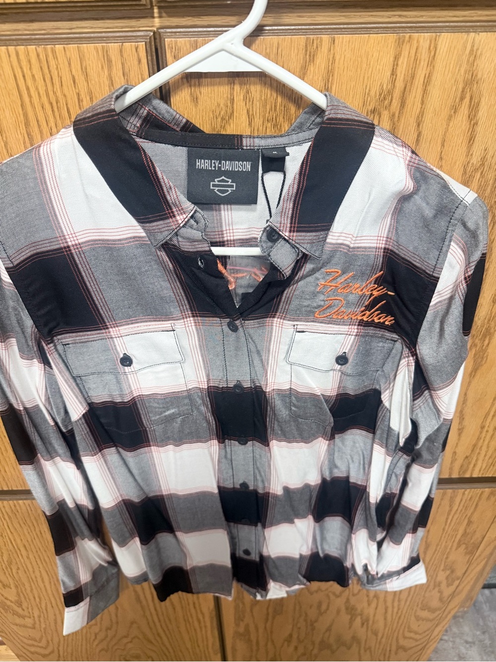 Harley-Davidson womens Black & White Plaid Button-Up Shirt